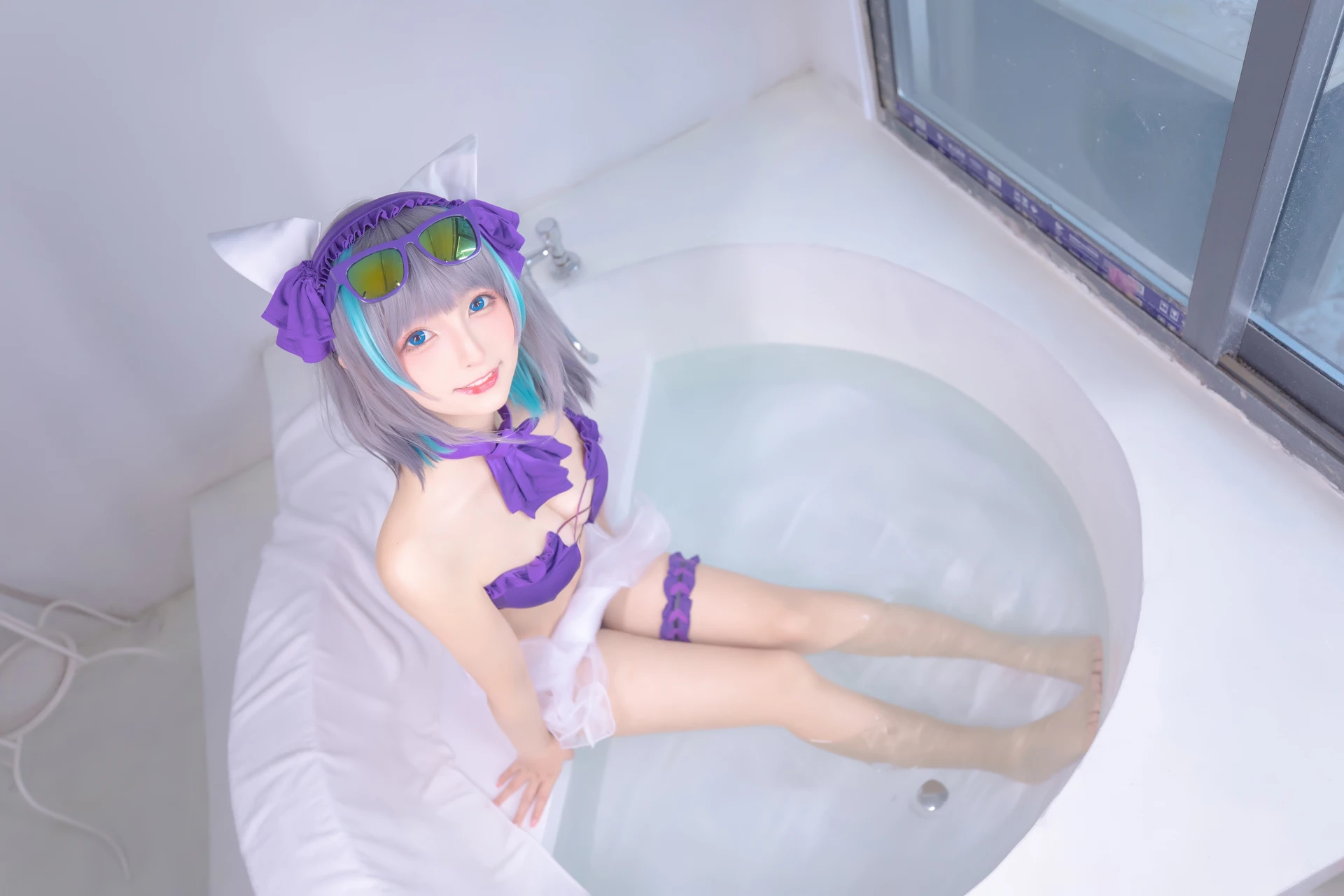 神楽坂真冬 第三季 序号28：柴郡cos《纯色庭院》 [150P2V-638MB]内衣, 泳装, 白丝, 神楽坂真冬, 美腿, 美足